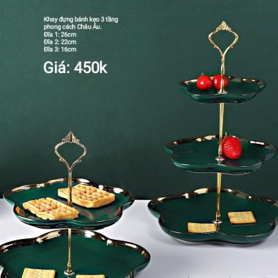 Bộ khay 3 tầng bằng sứ xanh